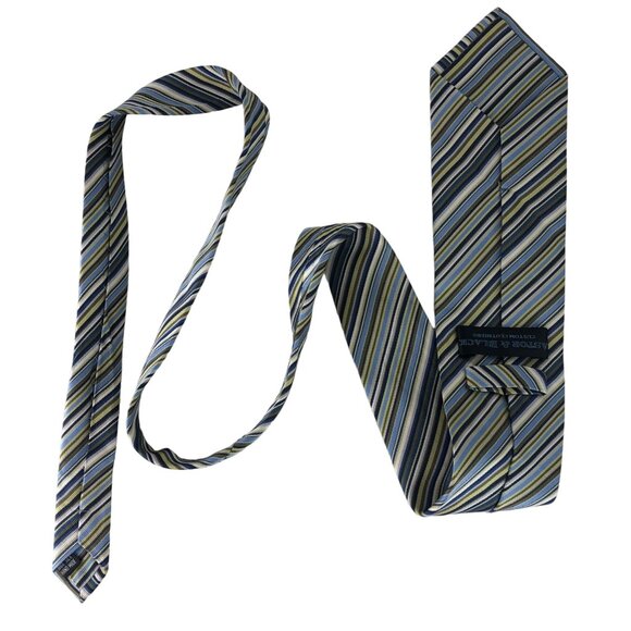 Astor & Black Clothiers 100% Silk Handmade Multicolor Striped Tie Blue Green Whi - Picture 6 of 7